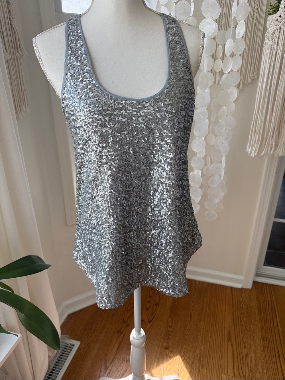 Gap Silver Sequin Tank Top - Women's Sparkle Sleeveless Tee